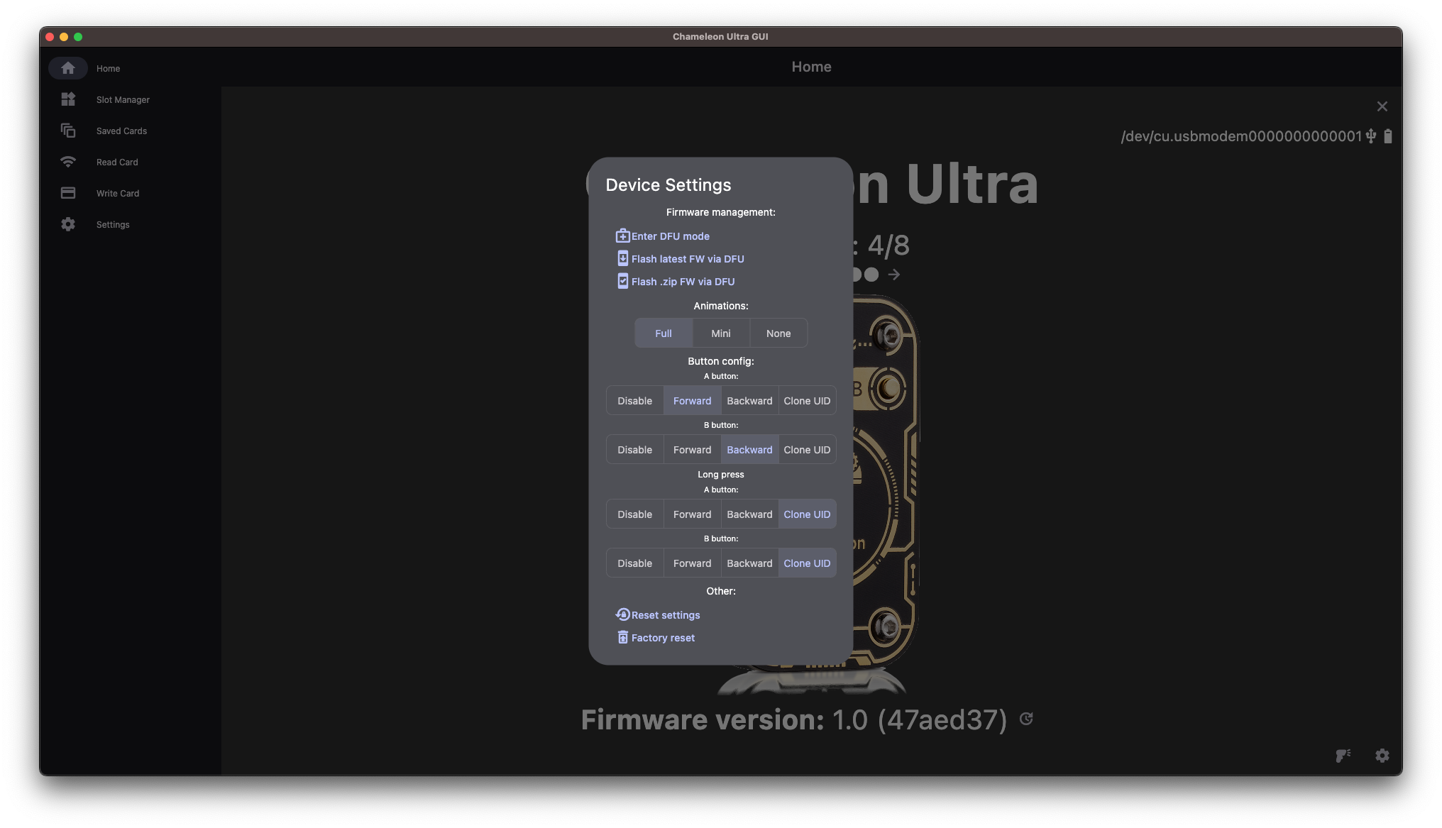 Chameleon Ultra GUI - Device Settings
